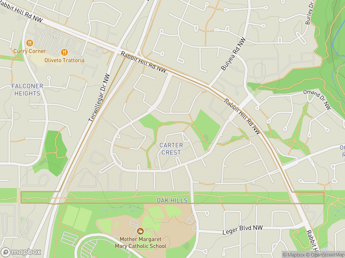 Map of Carter Crest, Edmonton — neighbourhood boundary, parks and surrounding streets.