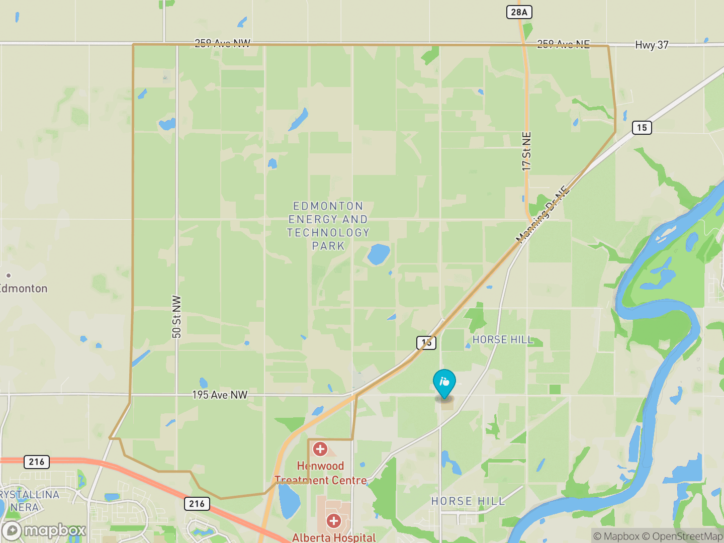 Map of Edmonton Energy And Technology Park, Edmonton — neighbourhood boundary, 1 school, parks and surrounding streets.