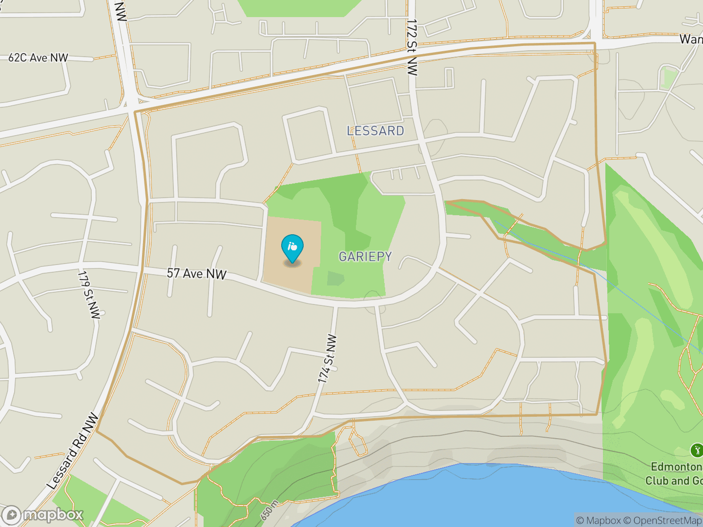 Map of Gariepy, Edmonton — neighbourhood boundary, 1 school, parks and surrounding streets.