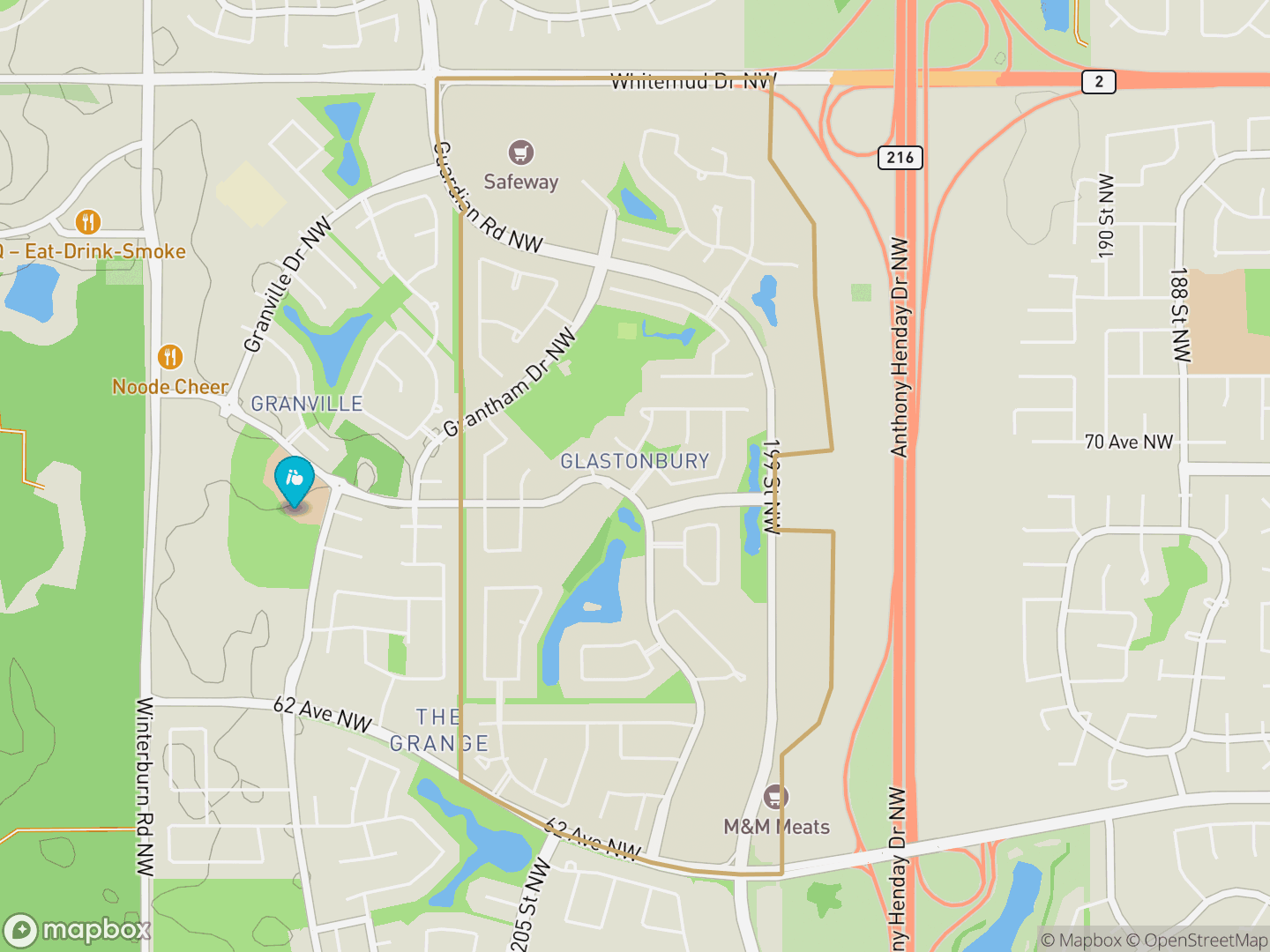 Map of Glastonbury, Edmonton — neighbourhood boundary, 1 school, parks and surrounding streets.