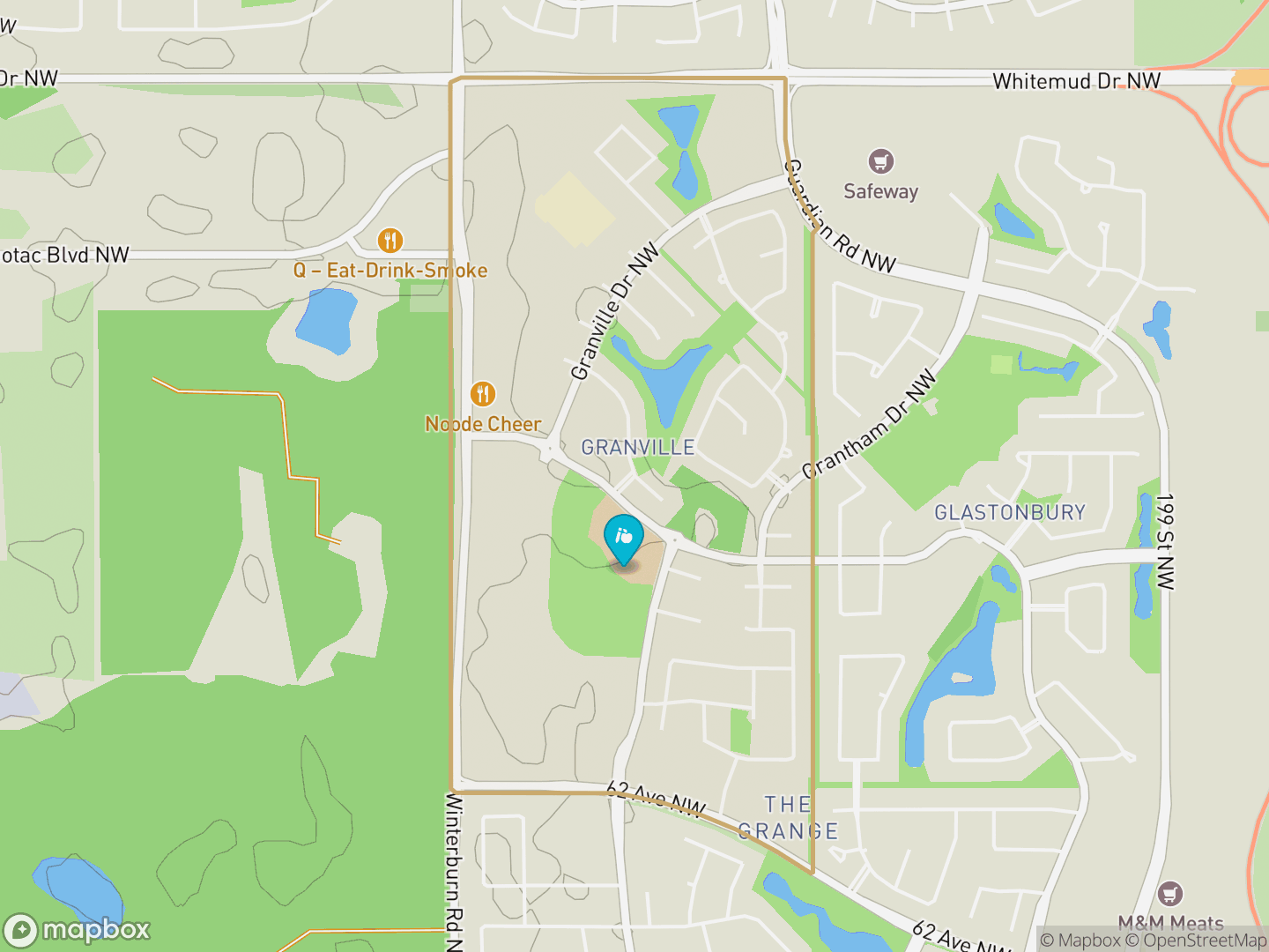 Map of Granville, Edmonton — neighbourhood boundary, 1 school, parks and surrounding streets.