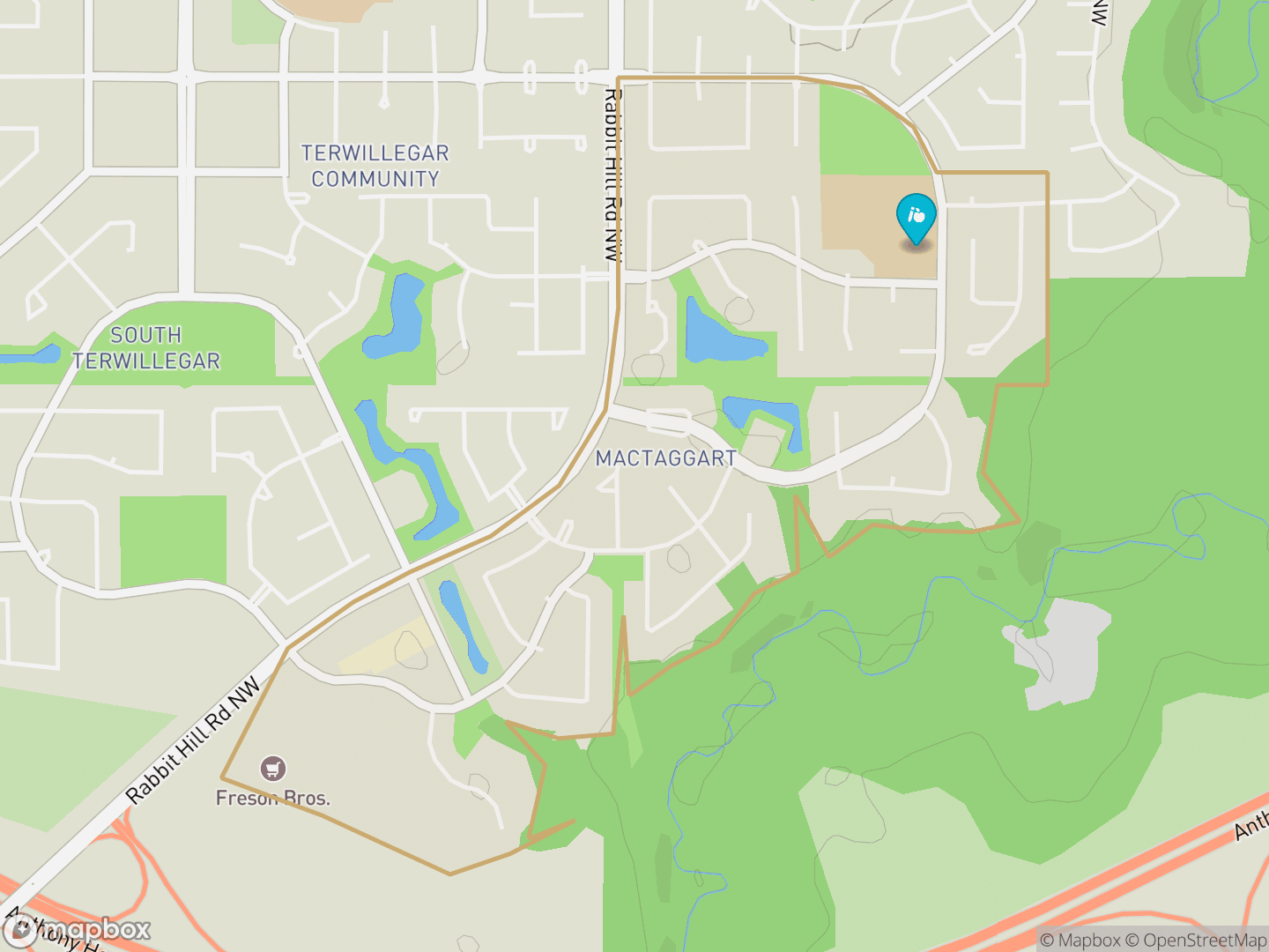 Map of Mactaggart, Edmonton — neighbourhood boundary, 1 school, parks and surrounding streets.