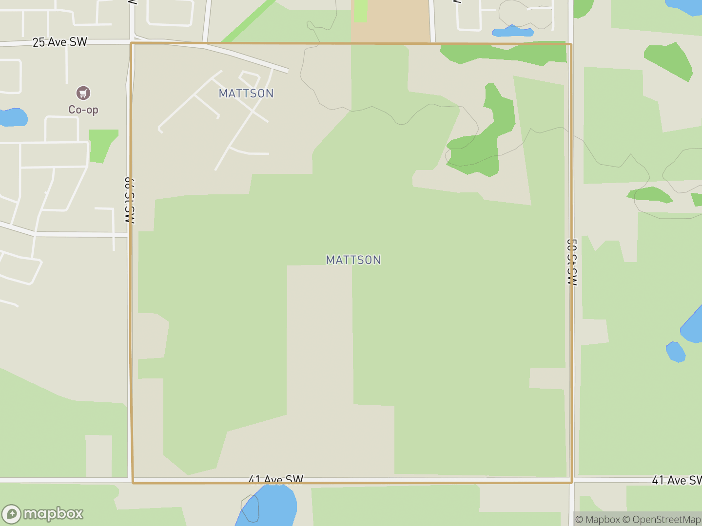 Map of Mattson, Edmonton — neighbourhood boundary, parks and surrounding streets.