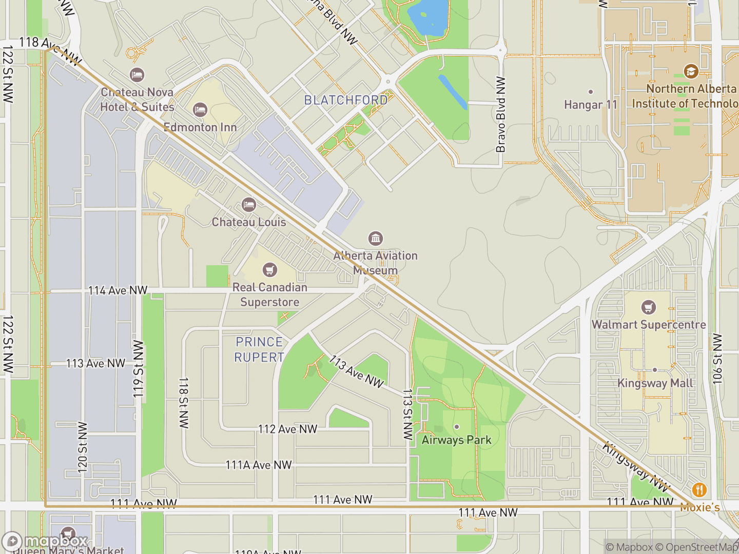 Map of Prince Rupert, Edmonton — neighbourhood boundary, parks and surrounding streets.