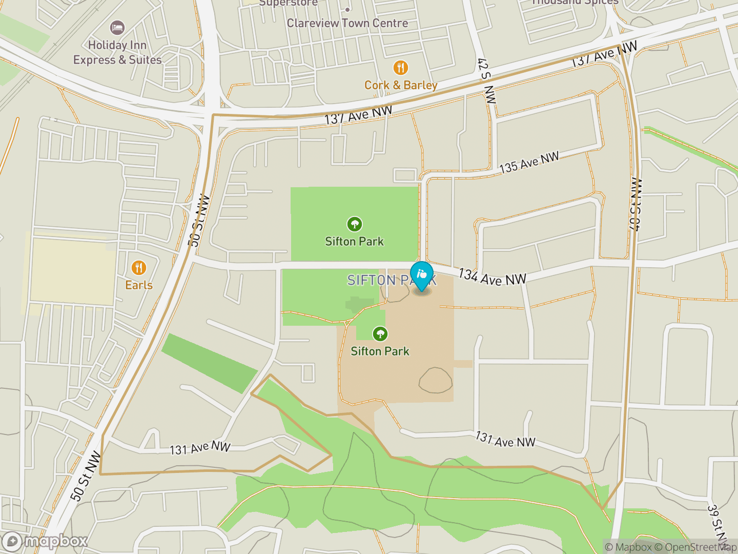 Map of Sifton Park, Edmonton — neighbourhood boundary, 1 school, parks and surrounding streets.