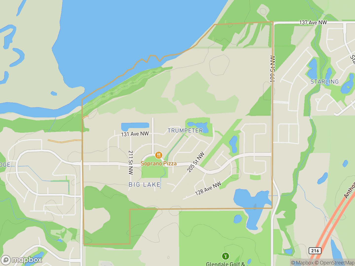 Map of Trumpeter Area, Edmonton — neighbourhood boundary, parks and surrounding streets.